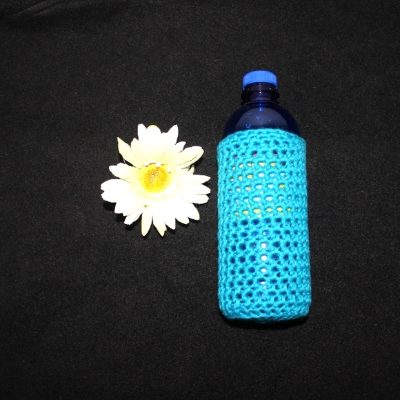 NEW Cup Cozie Sunny Days Crochet Holder 16oz - 18oz. Turquoise HANDCRAFTED - Picture 4 of 9